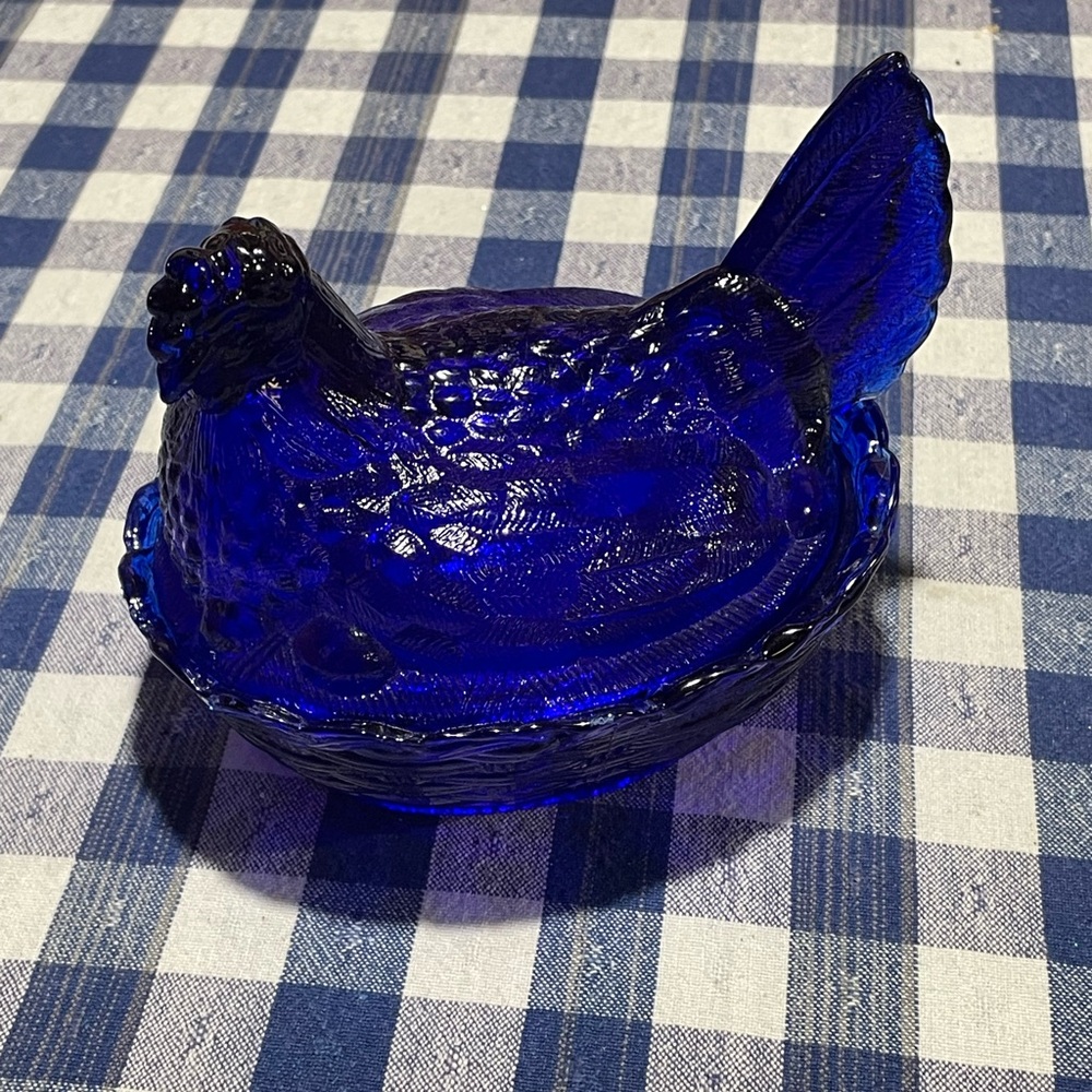 Cobalt Blue Glass Hen Covered Dish